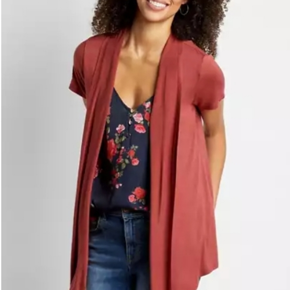 Rust Short Sleeve Open Front Cardigan